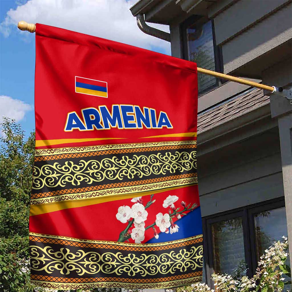 Armenia Traditional Pattern Garden Flag with Floral Motif and National Flag Design - Wonder Print Shop