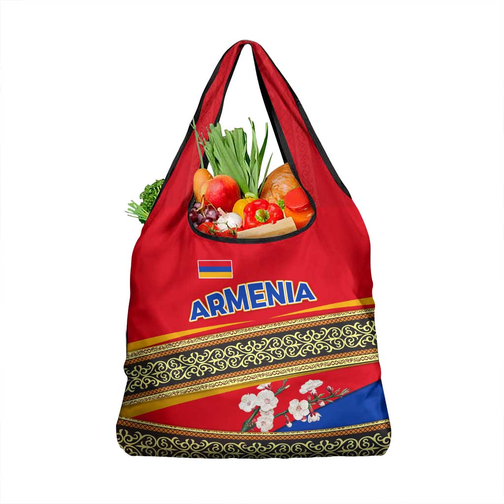 Armenia Traditional Pattern Grocery Bag with Floral Motif and National Flag Design - Wonder Print Shop