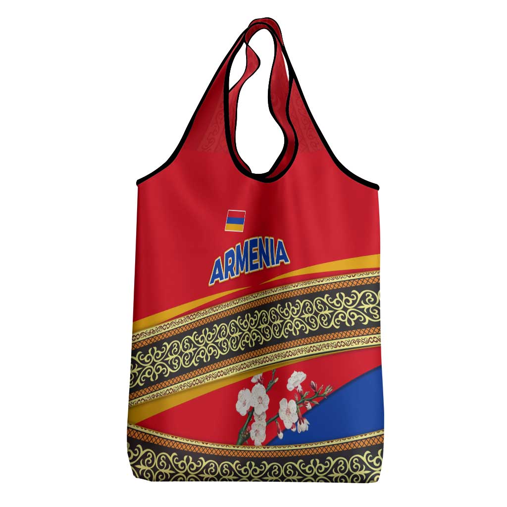 Armenia Traditional Pattern Grocery Bag with Floral Motif and National Flag Design - Wonder Print Shop