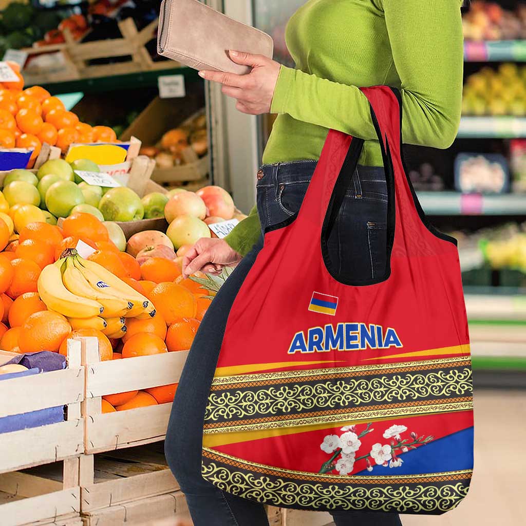 Armenia Traditional Pattern Grocery Bag with Floral Motif and National Flag Design - Wonder Print Shop