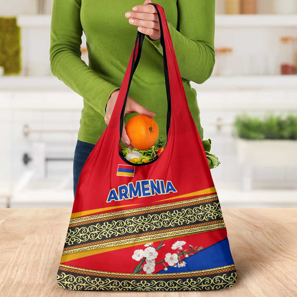 Armenia Traditional Pattern Grocery Bag with Floral Motif and National Flag Design - Wonder Print Shop