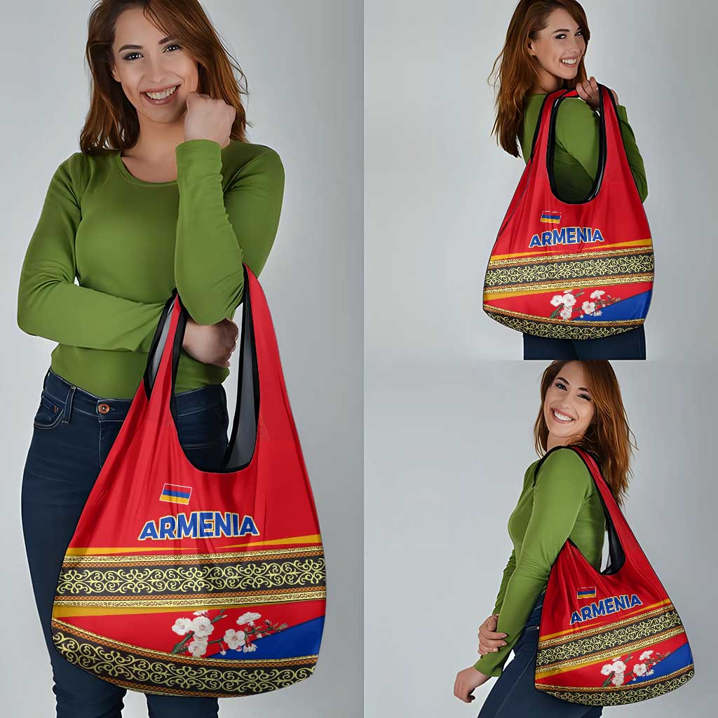 Armenia Traditional Pattern Grocery Bag with Floral Motif and National Flag Design - Wonder Print Shop
