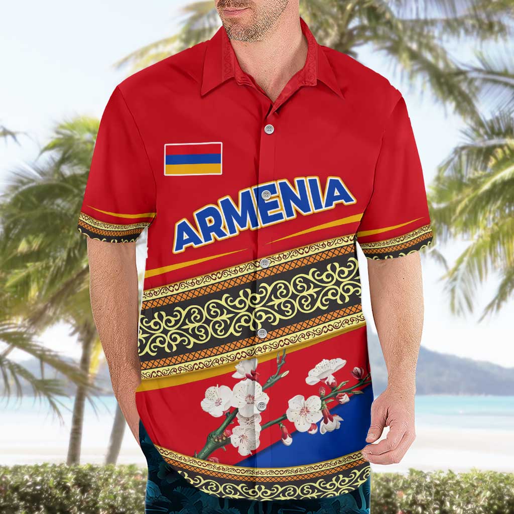 Armenia Traditional Pattern Hawaiian Shirt with Floral Motif and National Flag Design - Wonder Print Shop