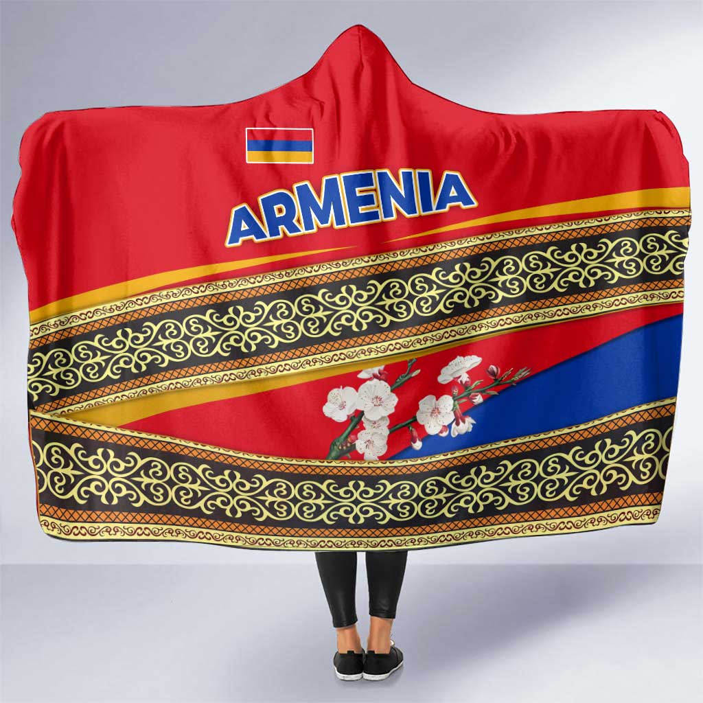 Armenia Traditional Pattern Hooded Blanket with Floral Motif and National Flag Design - Wonder Print Shop