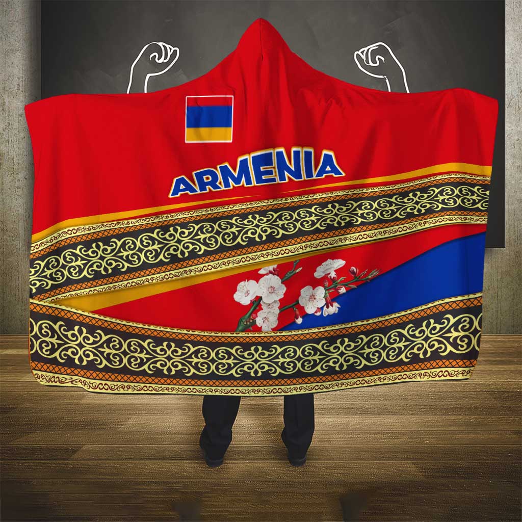 Armenia Traditional Pattern Hooded Blanket with Floral Motif and National Flag Design - Wonder Print Shop