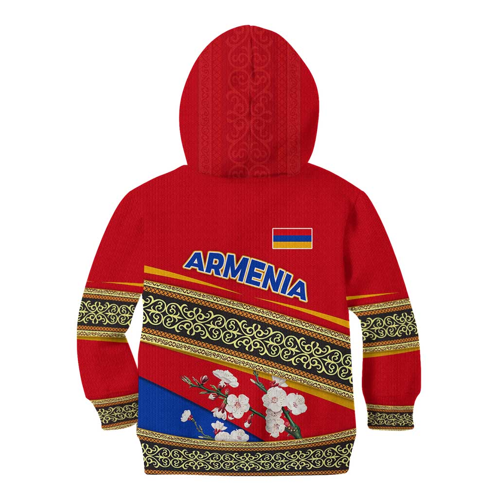 Armenia Traditional Pattern Kid Hoodie with Floral Motif and National Flag Design - Wonder Print Shop