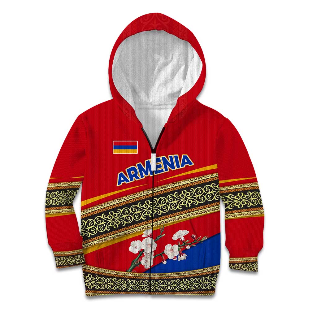Armenia Traditional Pattern Kid Hoodie with Floral Motif and National Flag Design - Wonder Print Shop