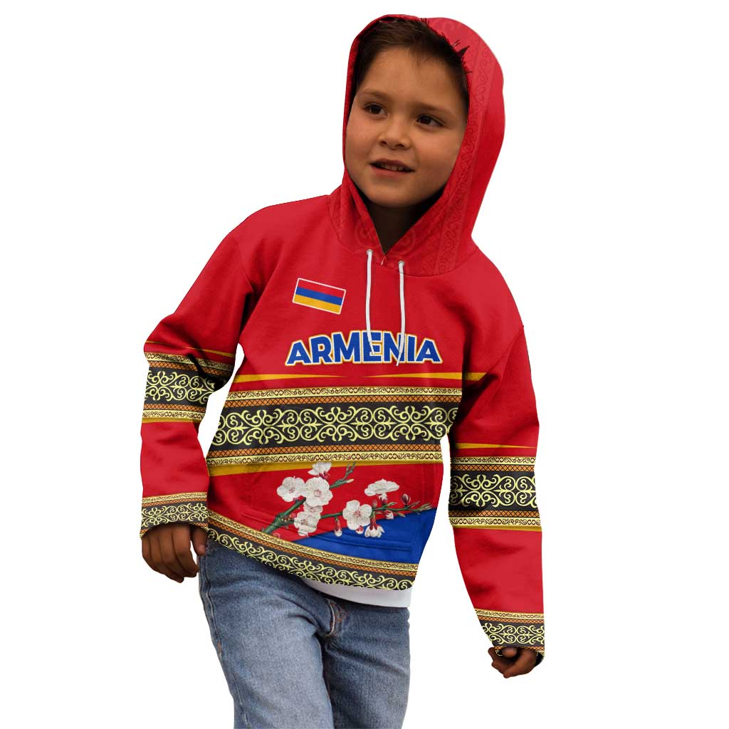 Armenia Traditional Pattern Kid Hoodie with Floral Motif and National Flag Design - Wonder Print Shop