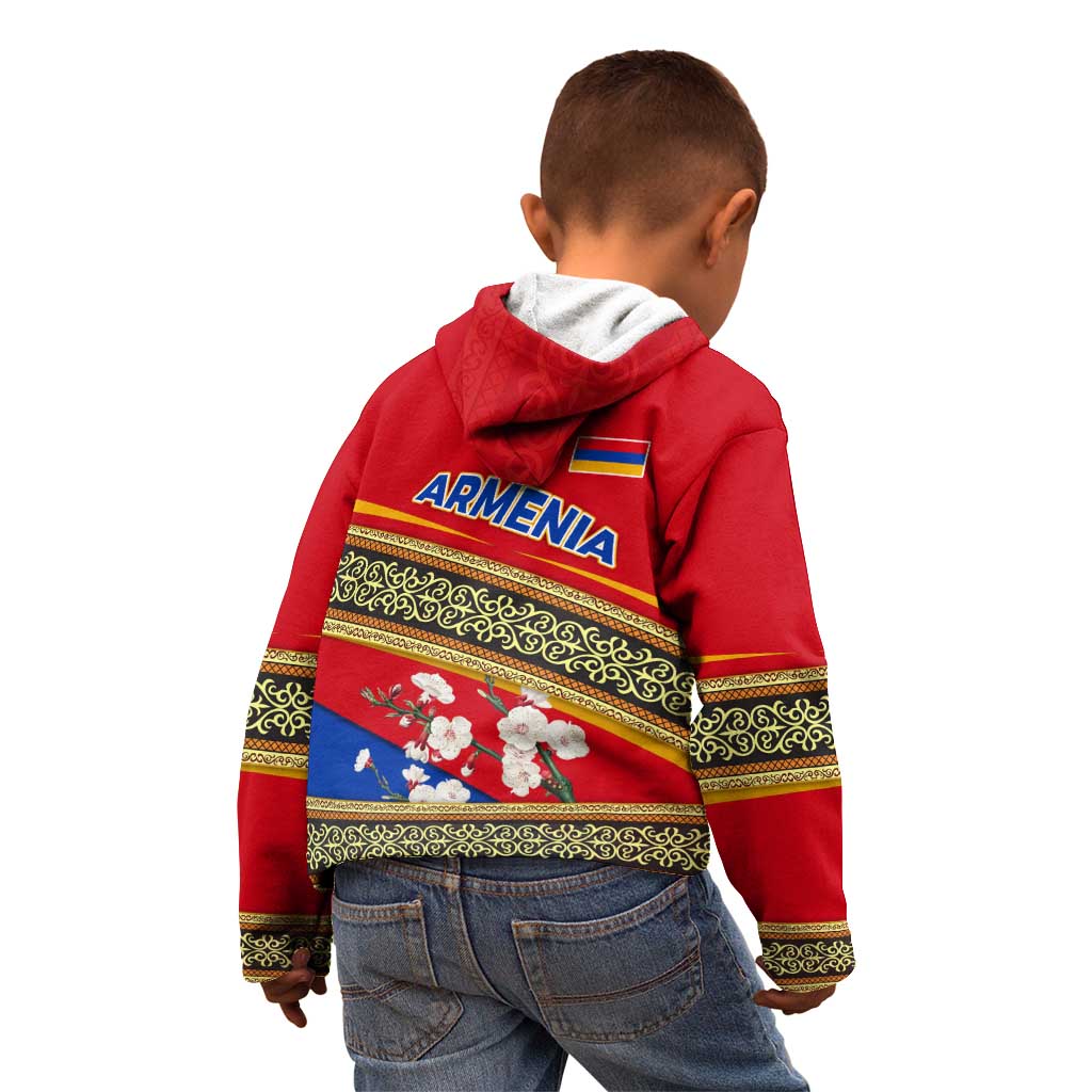Armenia Traditional Pattern Kid Hoodie with Floral Motif and National Flag Design - Wonder Print Shop