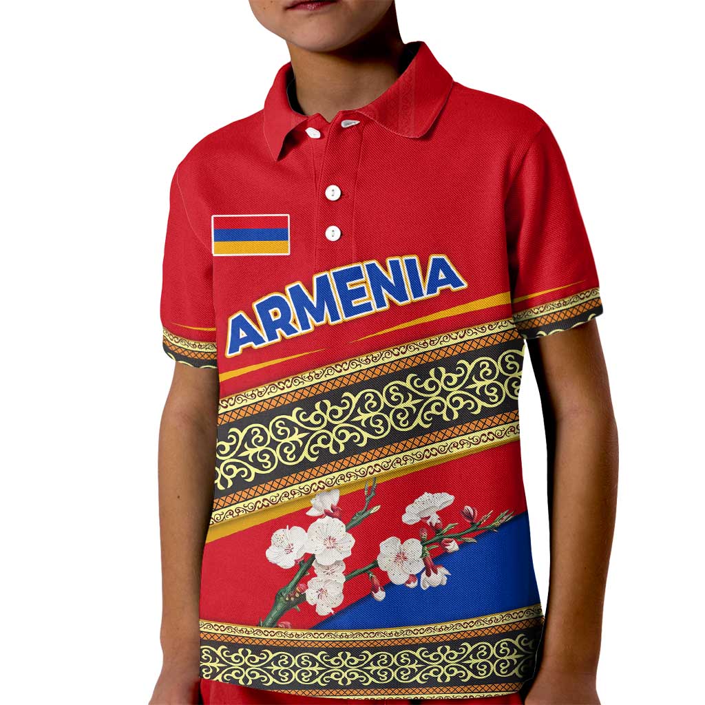 Armenia Traditional Pattern Kid Polo Shirt with Floral Motif and National Flag Design - Wonder Print Shop