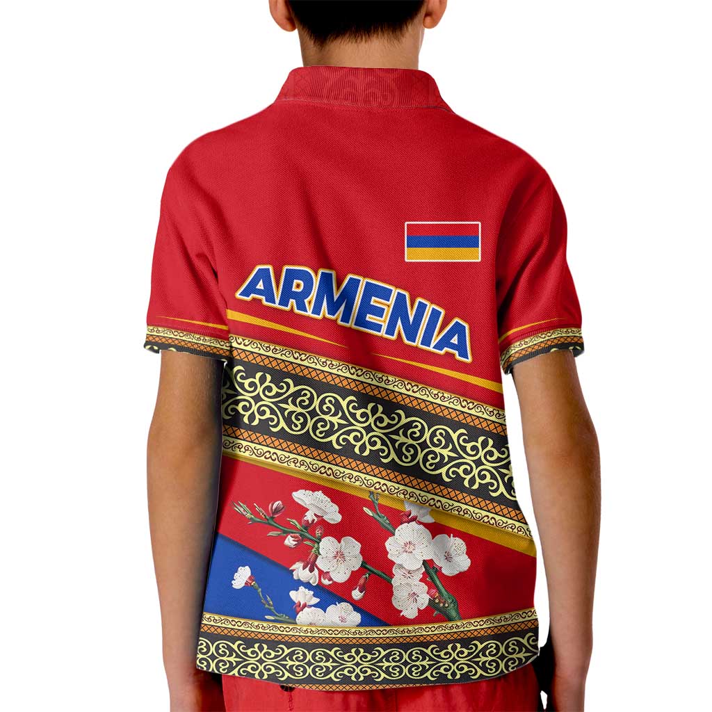 Armenia Traditional Pattern Kid Polo Shirt with Floral Motif and National Flag Design - Wonder Print Shop