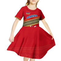 Armenia Traditional Pattern Kid Short Sleeve Dress with Floral Motif and National Flag Design - Wonder Print Shop