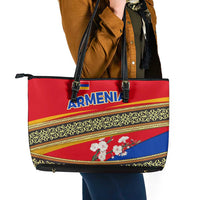 Armenia Traditional Pattern Leather Tote Bag with Floral Motif and National Flag Design - Wonder Print Shop
