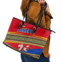 Armenia Traditional Pattern Leather Tote Bag with Floral Motif and National Flag Design - Wonder Print Shop