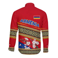 Armenia Traditional Pattern Long Sleeve Button Shirt with Floral Motif and National Flag Design - Wonder Print Shop
