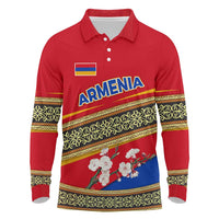 Armenia Traditional Pattern Long Sleeve Polo Shirt with Floral Motif and National Flag Design - Wonder Print Shop