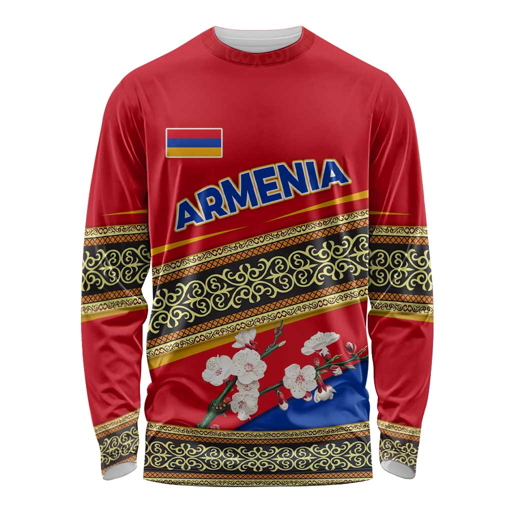 Armenia Traditional Pattern Long Sleeve Shirt with Floral Motif and National Flag Design - Wonder Print Shop