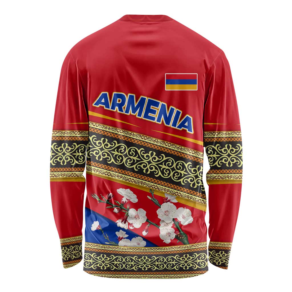 Armenia Traditional Pattern Long Sleeve Shirt with Floral Motif and National Flag Design - Wonder Print Shop