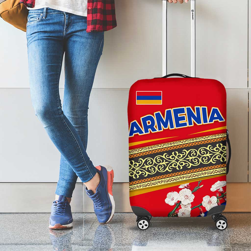 Armenia Traditional Pattern Luggage Cover with Floral Motif and National Flag Design - Wonder Print Shop