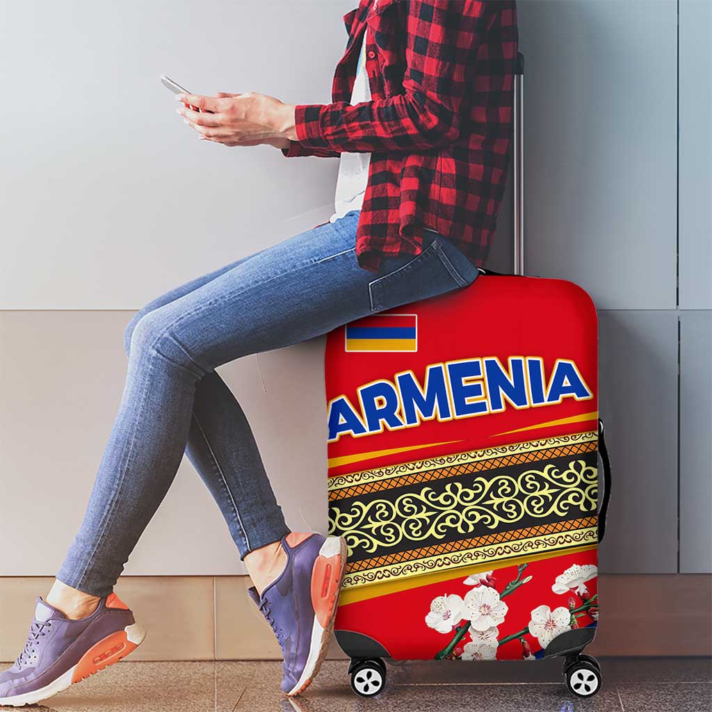 Armenia Traditional Pattern Luggage Cover with Floral Motif and National Flag Design - Wonder Print Shop