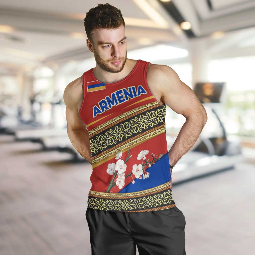 Armenia Traditional Pattern Men Tank Top with Floral Motif and National Flag Design - Wonder Print Shop
