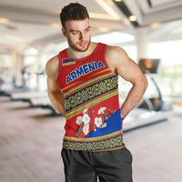 Armenia Traditional Pattern Men Tank Top with Floral Motif and National Flag Design - Wonder Print Shop