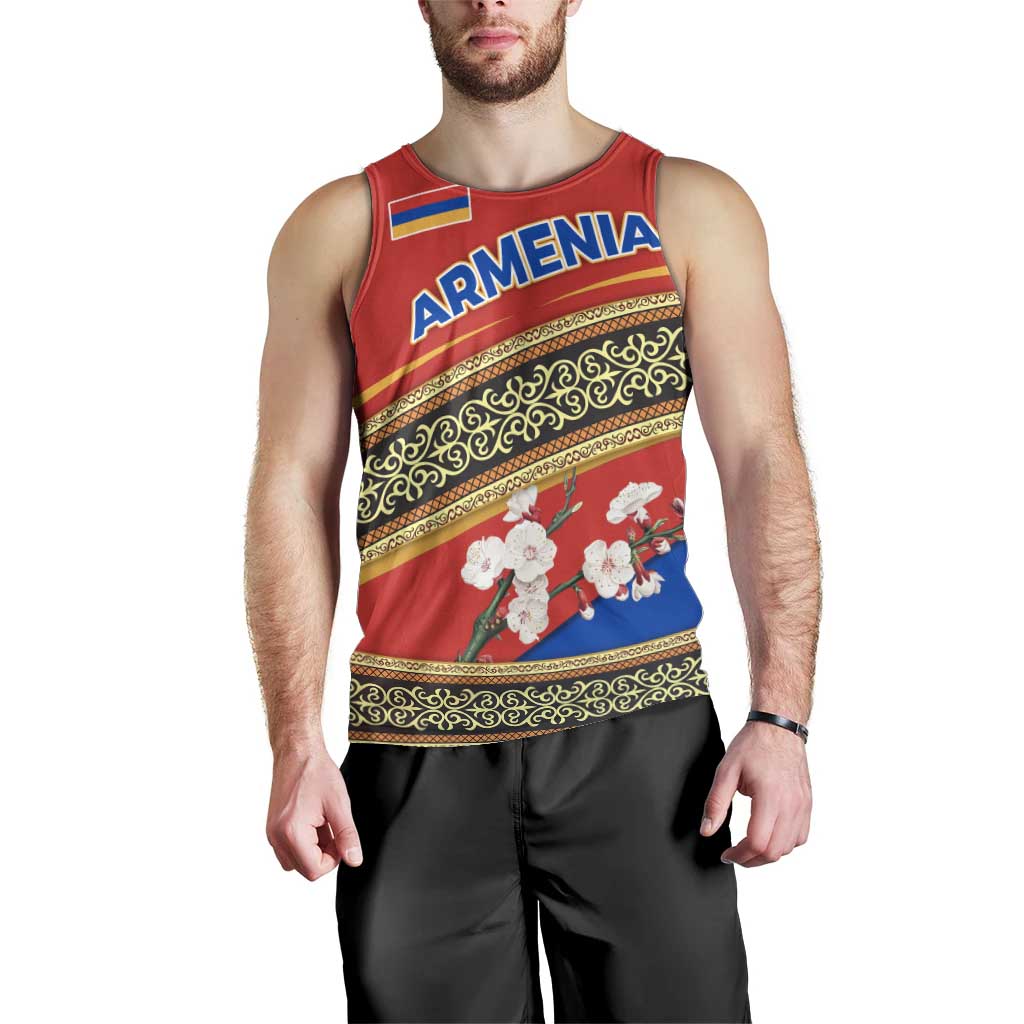 Armenia Traditional Pattern Men Tank Top with Floral Motif and National Flag Design - Wonder Print Shop