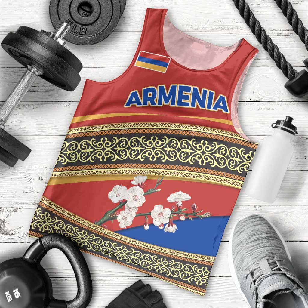 Armenia Traditional Pattern Men Tank Top with Floral Motif and National Flag Design - Wonder Print Shop