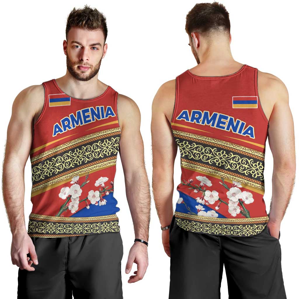 Armenia Traditional Pattern Men Tank Top with Floral Motif and National Flag Design - Wonder Print Shop