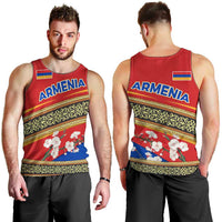 Armenia Traditional Pattern Men Tank Top with Floral Motif and National Flag Design - Wonder Print Shop