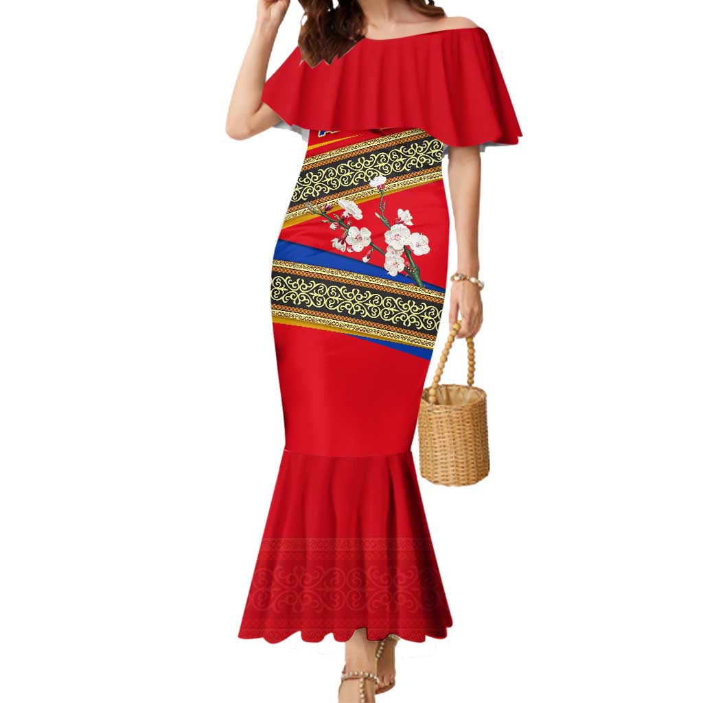Armenia Traditional Pattern Mermaid Dress with Floral Motif and National Flag Design - Wonder Print Shop