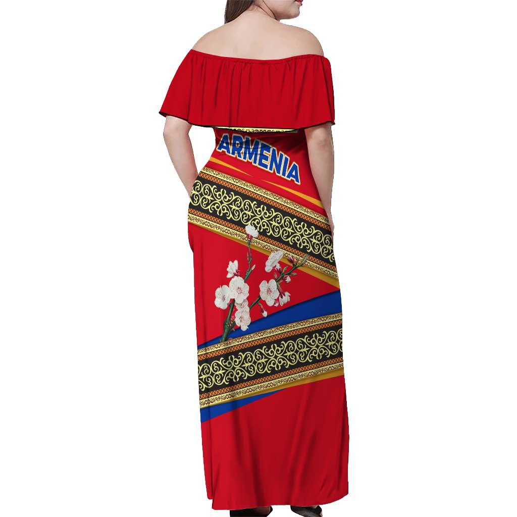 Armenia Traditional Pattern Off Shoulder Maxi Dress with Floral Motif and National Flag Design - Wonder Print Shop