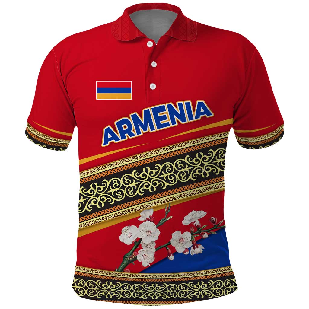 Armenia Traditional Pattern Polo Shirt with Floral Motif and National Flag Design - Wonder Print Shop