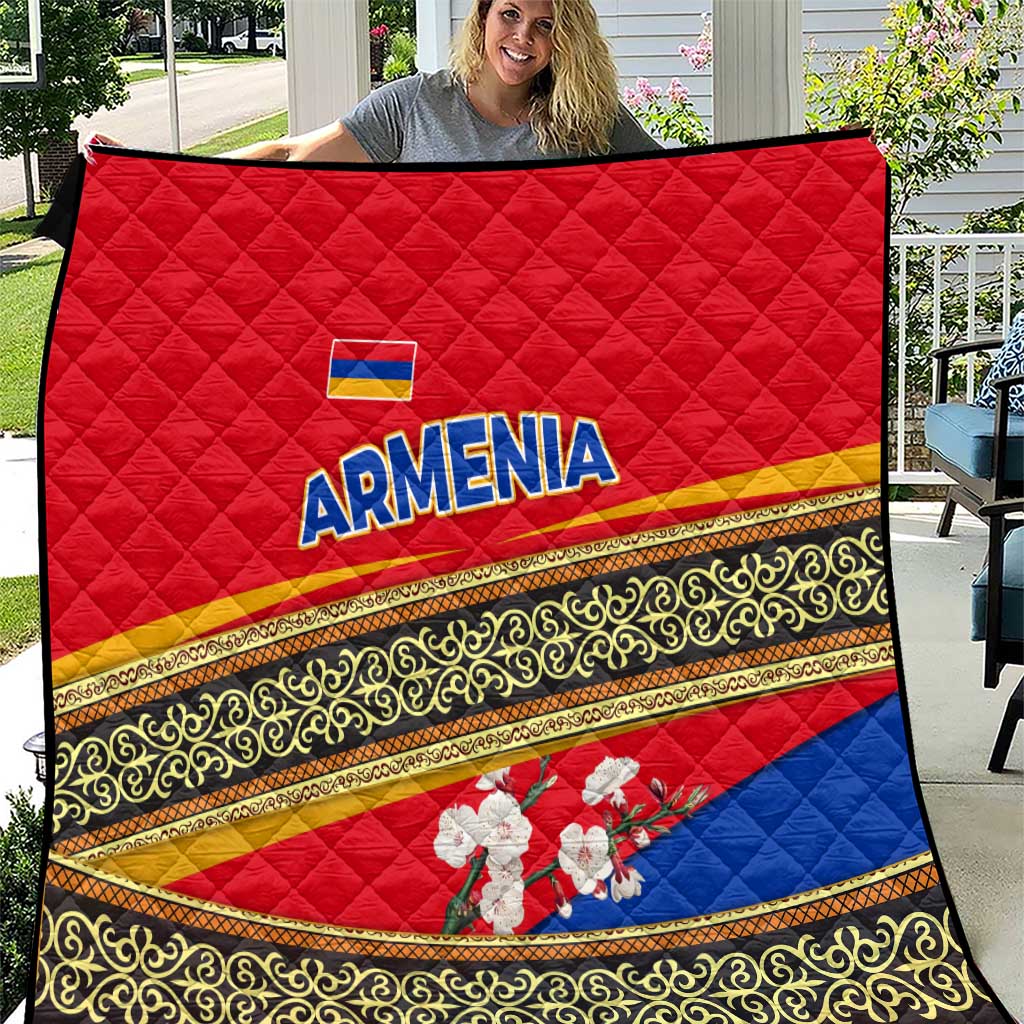 Armenia Traditional Pattern Quilt with Floral Motif and National Flag Design - Wonder Print Shop