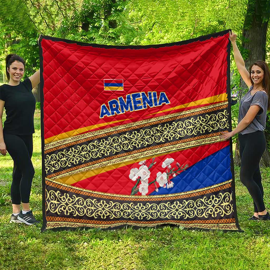 Armenia Traditional Pattern Quilt with Floral Motif and National Flag Design - Wonder Print Shop