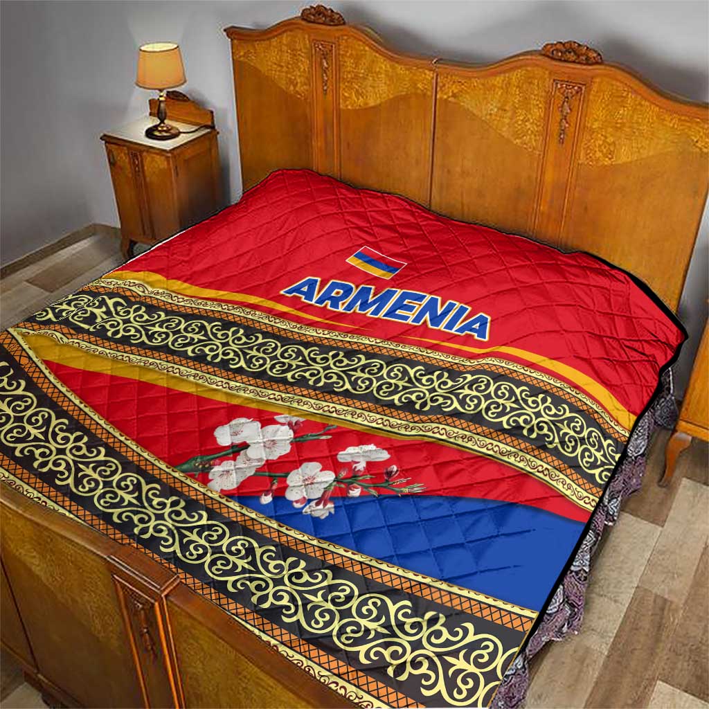 Armenia Traditional Pattern Quilt with Floral Motif and National Flag Design - Wonder Print Shop