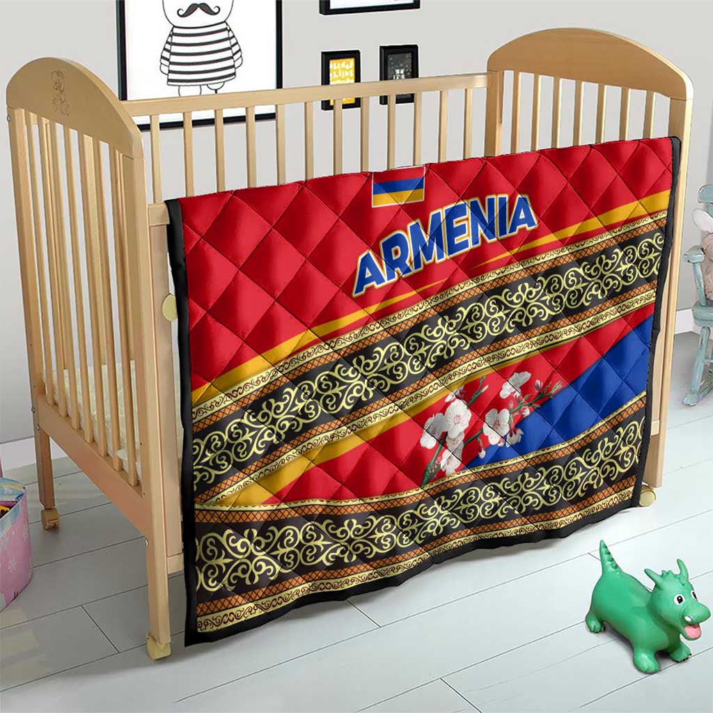 Armenia Traditional Pattern Quilt with Floral Motif and National Flag Design - Wonder Print Shop