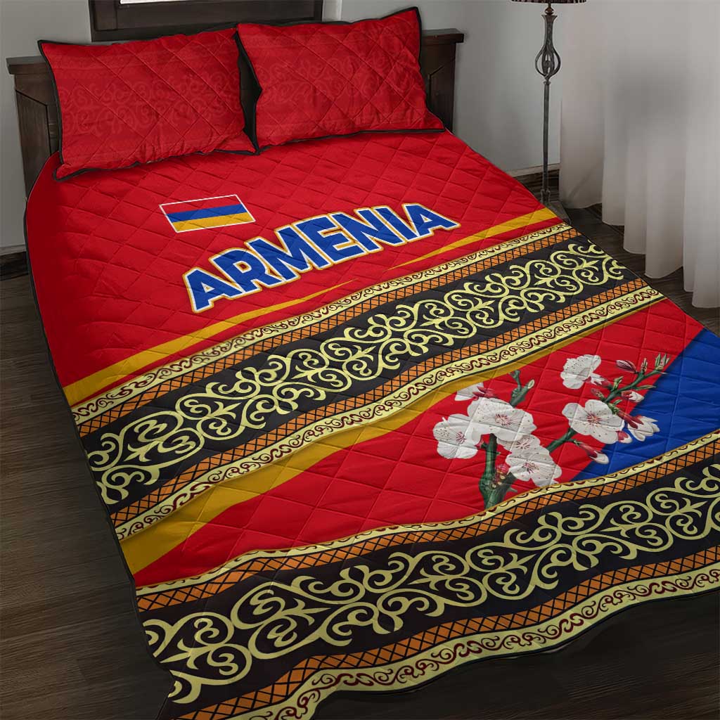 Armenia Traditional Pattern Quilt Bed Set with Floral Motif and National Flag Design - Wonder Print Shop
