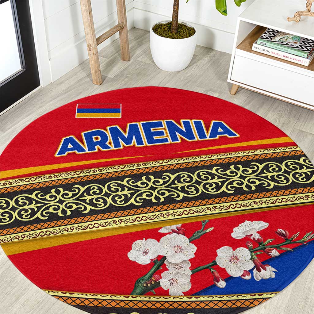 Armenia Traditional Pattern Round Carpet with Floral Motif and National Flag Design - Wonder Print Shop
