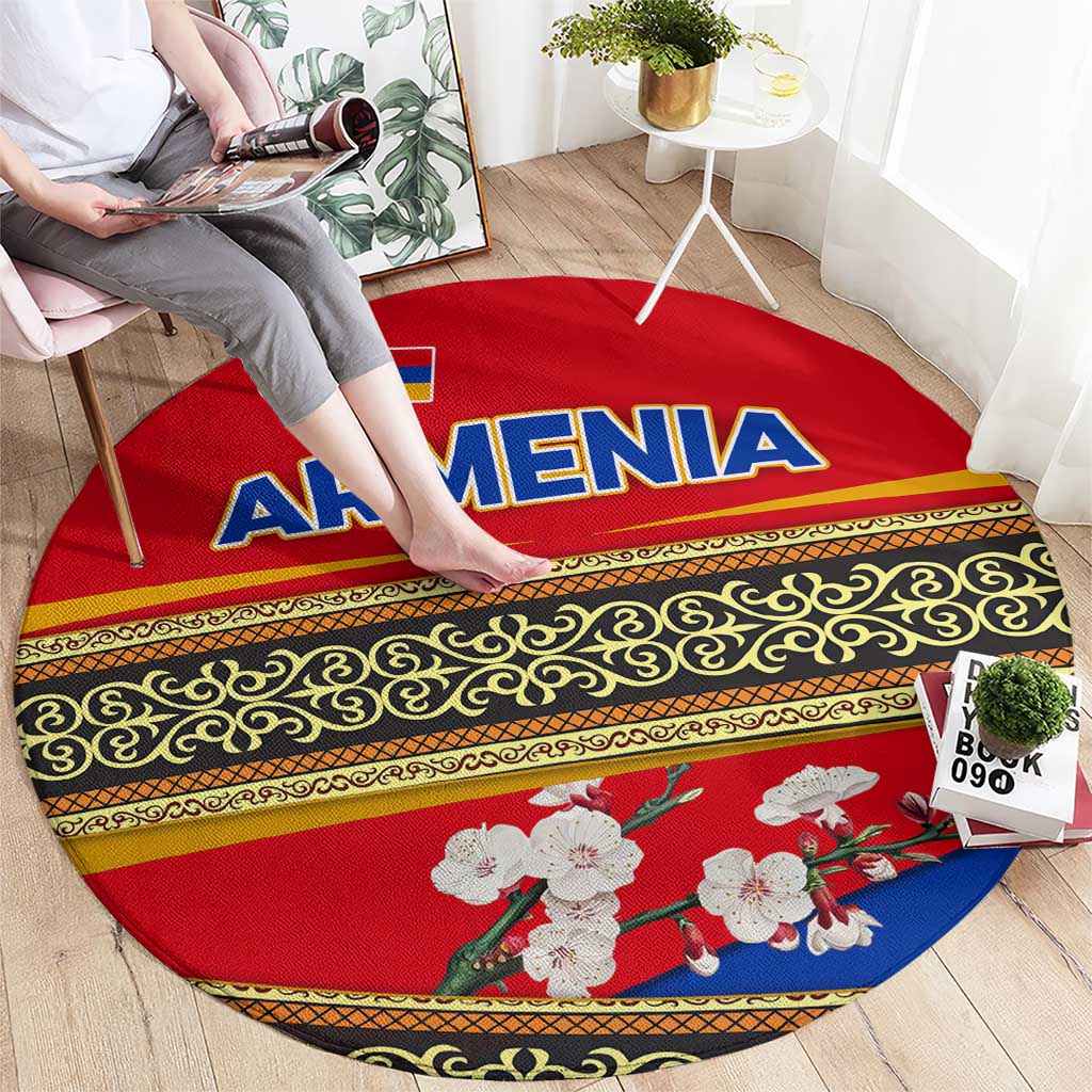 Armenia Traditional Pattern Round Carpet with Floral Motif and National Flag Design - Wonder Print Shop