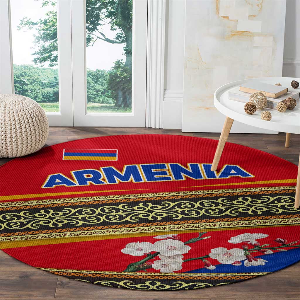 Armenia Traditional Pattern Round Carpet with Floral Motif and National Flag Design - Wonder Print Shop