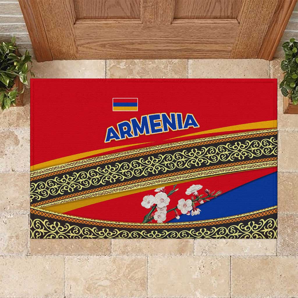 Armenia Traditional Pattern Rubber Doormat with Floral Motif and National Flag Design - Wonder Print Shop