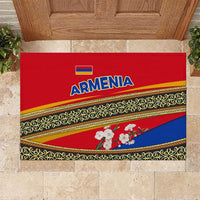 Armenia Traditional Pattern Rubber Doormat with Floral Motif and National Flag Design - Wonder Print Shop