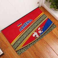 Armenia Traditional Pattern Rubber Doormat with Floral Motif and National Flag Design - Wonder Print Shop