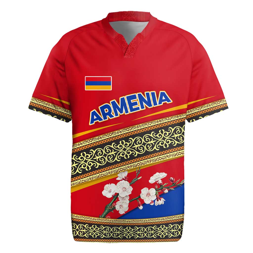 Armenia Traditional Pattern Rugby Jersey with Floral Motif and National Flag Design - Wonder Print Shop