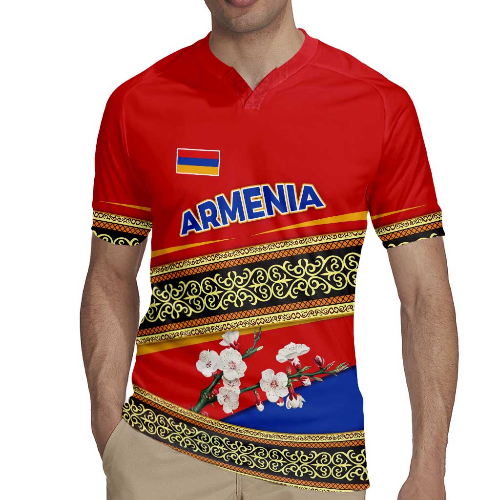 Armenia Traditional Pattern Rugby Jersey with Floral Motif and National Flag Design - Wonder Print Shop