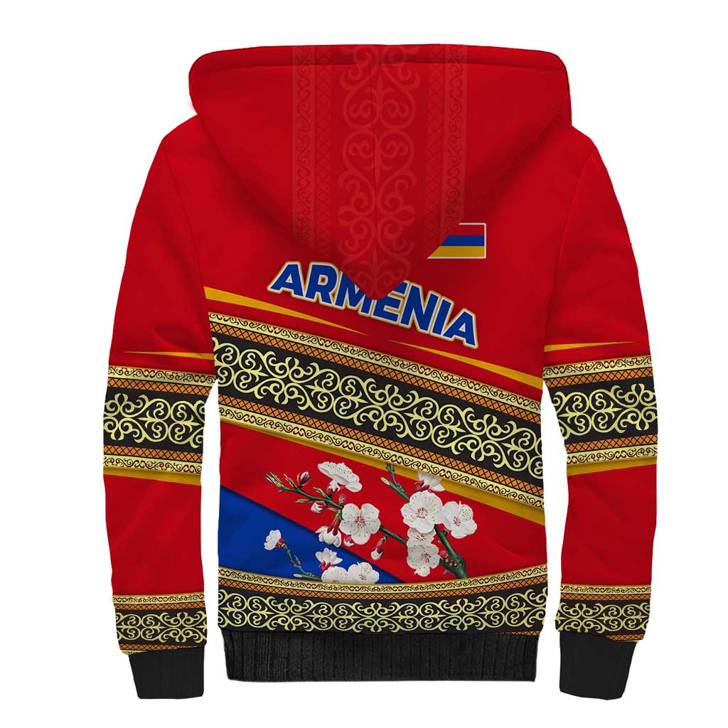 Armenia Traditional Pattern Sherpa Hoodie with Floral Motif and National Flag Design - Wonder Print Shop