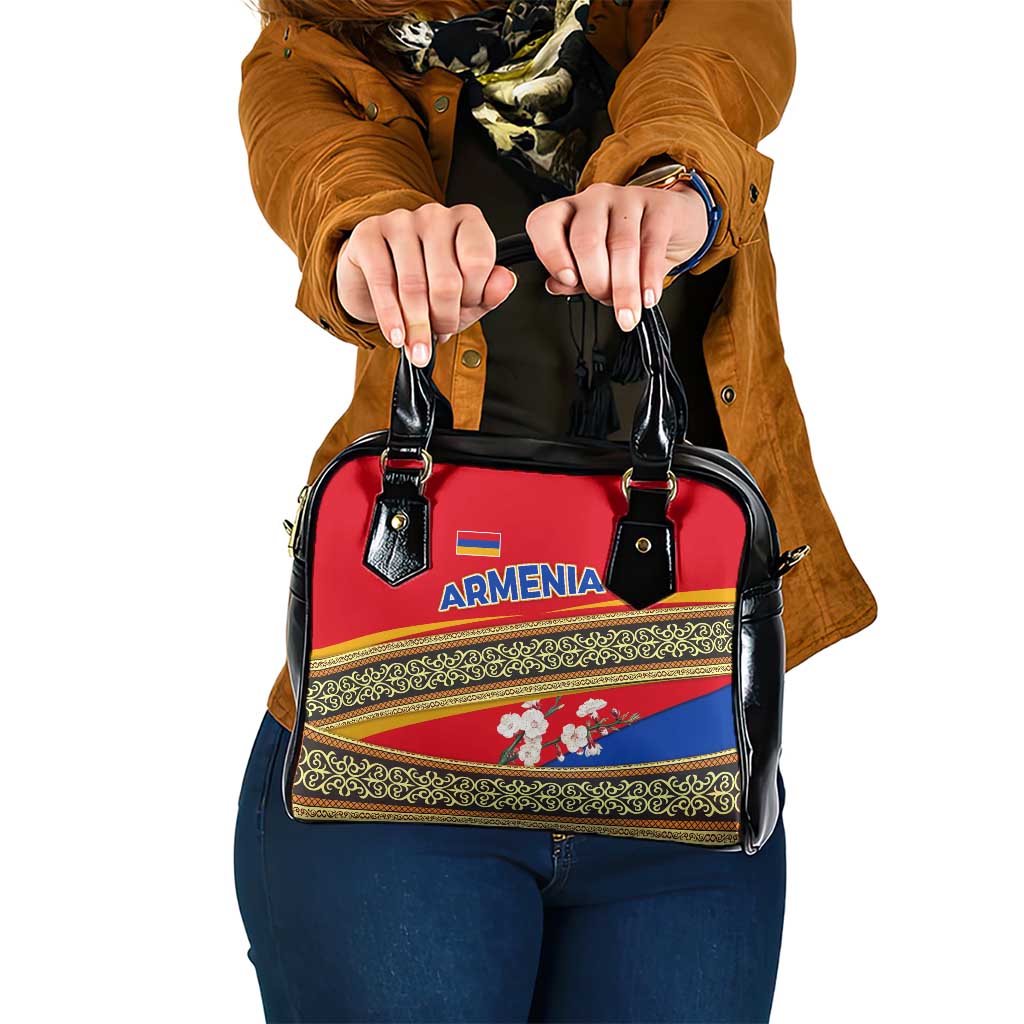 Armenia Traditional Pattern Shoulder Handbag with Floral Motif and National Flag Design - Wonder Print Shop