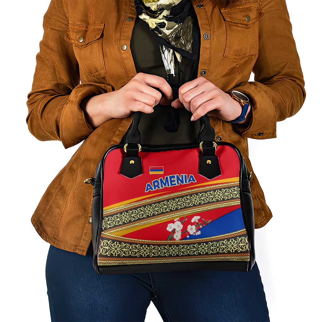 Armenia Traditional Pattern Shoulder Handbag with Floral Motif and National Flag Design - Wonder Print Shop