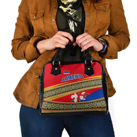 Armenia Traditional Pattern Shoulder Handbag with Floral Motif and National Flag Design - Wonder Print Shop